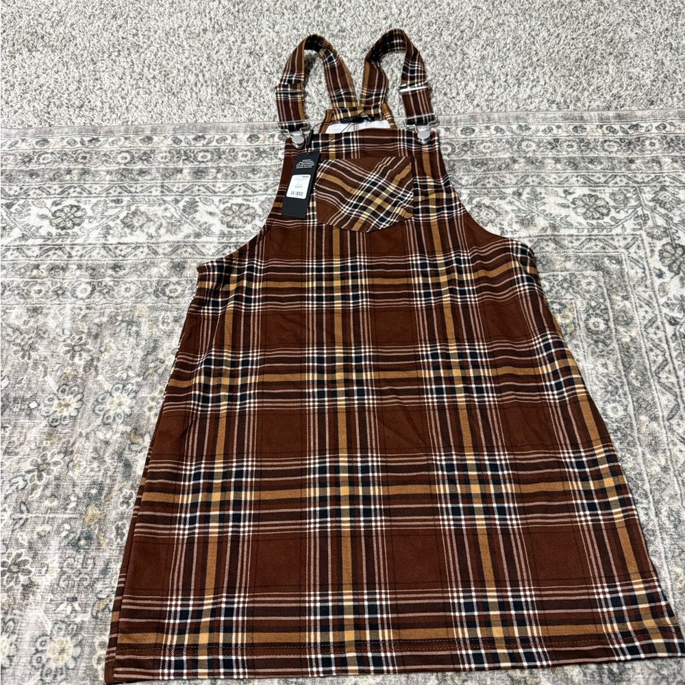 Brown Plaid overall Dress